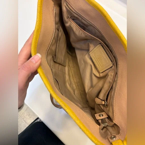 Coach Nude Tote Bag Purse Mustard Yellow Trim Women’s Zipper - Picture 13 of 15